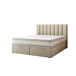 TRADA Lit adulte 160x200 cm BOND avec matelas ressorts ensachés et rangement en tissu velours beige