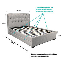 Acheter Le Quai Des Affaires Lit CHELSEA 140x190 + 4 tiroirs + sommier / Gris clair
