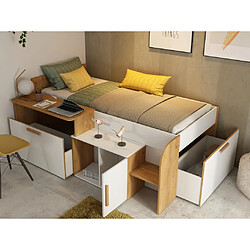 VENTE-UNIQUE Lit Combiné PEDRO - 90x200 - Blanc/Naturel