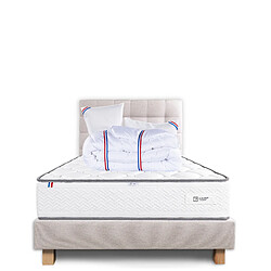 LUXURY LITERIE Ensemble matelas Iris 160x200 cm + sommier beige ep20cm + 2 oreillers + couette + Tête de Lit