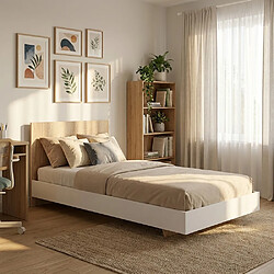 Le Quai Des Affaires Lit LOFT 90x190 cm + sommier / Décor Blanc & chêne blanchi Lit 90x190 cm avec sommier - Panneau de particules - Blanc et chêne blanchi