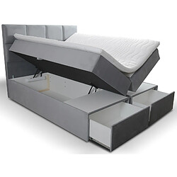 TRADA Lit adulte GARDALUX avec matelas ressorts ensachés et rangement - tissu velours