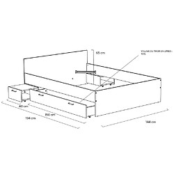 Acheter Le Quai Des Affaires Lit TWIST 140x190 + 2 chevets + 1 tiroir / Blanc