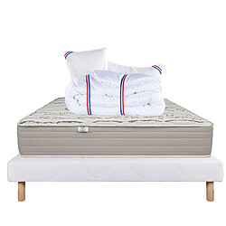 LUXURY LITERIE Ensemble matelas OrganicCoton 160x200 cm + sommier blanc ep 13cm + 2 oreillers + couette