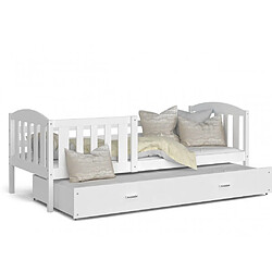 Kids Literie Lit Gigogne Teo 90x190 Blanc - blanc Livré avec sommiers, tiroir et matelas en mousse de 7cm