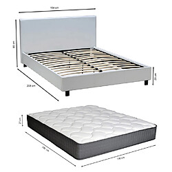 Acheter Le Quai Des Affaires Lit ATLANTA 140x190 + 1 sommier + 1 matelas CARLTON / Blanc