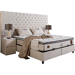 Vivenla Ensemble Coffre Sydney 180x200 Lit coffre en velours beige - Matelas à ressorts ensachés - Confort 7 zones