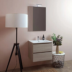 Kiamami Valentina Salle de bain - Berlin Elm Leone Salle de bain suspendue 60 cm - Lavabo en céramique - Tiroirs amortis - Miroir LED - Design moderne