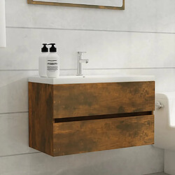 vidaXL Armoire lavabo - Chêne fumé