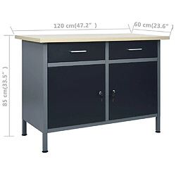 Helloshop26 Établi avec armoire - 120 cm - Gris/Noir pas cher
