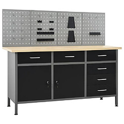 Helloshop26 Établi avec panneaux - 160 cm - Noir/Gris