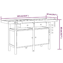 vidaXL Établi avec tiroirs et étaux 162x62x83 cm - Bois massif d'acacia pas cher
