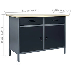 Helloshop26 Établi avec panneau - 120 cm - Gris/Noir pas cher