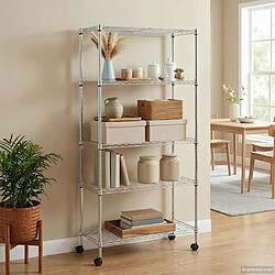 vidaXL Étagère de rangement Chrome Étagère de rangement à 5 niveaux - Fer chromé - Roulettes - 75 x 35 x 155 cm - 250 kg de charge