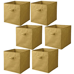 Toilinux Lot de 6 cubes de rangement pliables en tissus avec poignée - 30x30x30cm - Jaune Ananas