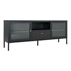 MES Meuble TV 2 portes 1 tiroir - Verre/Métal
