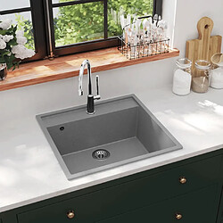 vidaXL Évier 1 Bac Granit Gris Évier de cuisine - Granit résistant à la chaleur - Simple cuve avec trou de trop-plein - Dimensions 530x500 mm
