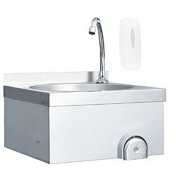 vidaXL Lavabo Inox avec robinet et distributeur Lavabo mural - Dimensions 40x40x44 cm - Opération hygiénique au genou - Inox 304