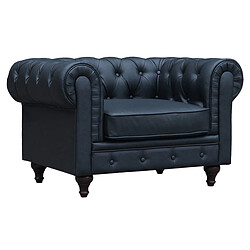 Habitat Et Jardin Fauteuil Chesterfield Aliza - 111 x 82 x 70 cm - Noir Fauteuil Chesterfield - Capitonnage PU - Pieds bois d'eucalyptus