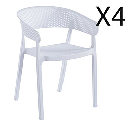 Pegane Lot de 4 fauteuils blanc polypropylène