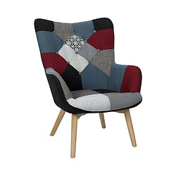 The Home Deco Factory Fauteuil design Milano - Gris Fauteuil design - Patchwork tendance - Pieds bois brut - Confort moelleux - Gris tendance