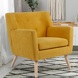 Idmarket MARKET Fauteuil LIV - Jaune Moutarde Fauteuil scandinave - Tissu polyester - Structure bois hévéa - Look intemporel