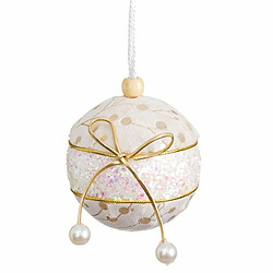 BigBuy Boules Noël Blanc Doré - 6 cm Boules de Noël - Polyfoam, tissu - Design Lien - 6 unités