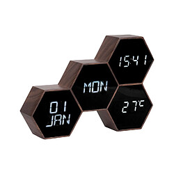 Karlsson Réveil Six 4 facettes hexagonale - Marron effet bois