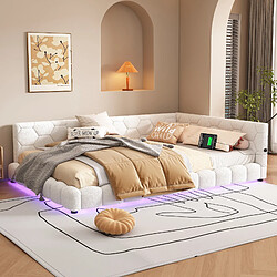 Acheter MIVRAY Lit adulte double 140x200 cm, LED 16 couleurs USB et USB C, velours blanc