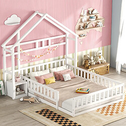 Avis MIVRAY Lit Cabane adulte 140x200 cm lit double, forme maison avec garde corps et chevet, pin Blanc