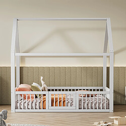 Avis MIVRAY Lit cabane double 140x200 cm, avec porte et barrière, bois, blanc