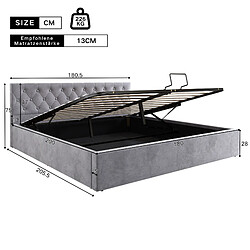 MIVRAY Lit coffre adulte 180x200 cm lit double avec rangement, tête capitonnée, velours gris pas cher