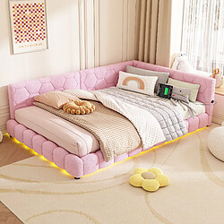Acheter MIVRAY Lit adulte double 140x200 cm, LED 16 couleurs, USB et Type C, velours rose