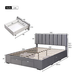 MIVRAY Lit double adulte 160x200 cm, 4 tiroirs de rangement et tête de lit réglable, velours gris pas cher