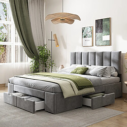 Acheter MIVRAY Lit double adulte 140x200 cm, 4 tiroirs de rangement et tête de lit réglable, velours gris