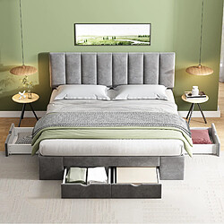 Avis MIVRAY Lit double adulte 160x200 cm, 4 tiroirs de rangement et tête de lit réglable, velours gris