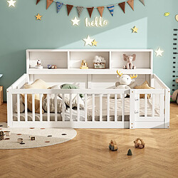 Avis MIVRAY Lit adulte double 140x200 cm avec rangement latéral et barrières, pin et MDF blanc