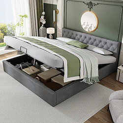 Avis MIVRAY Lit coffre adulte 180x200 cm lit double avec rangement, tête capitonnée, velours gris