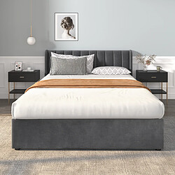 Avis MIVRAY Lit adulte double 140x200 cm, 2 tiroirs de rangement et sommier, velours gris