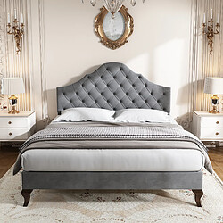 Avis MIVRAY Lit double adulte 140x200 cm, tête de lit et sommier à lattes, velours gris