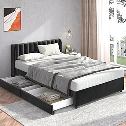 Acheter MIVRAY Lit adulte double 140x200 cm, 2 tiroirs de rangement et sommier, velours noir