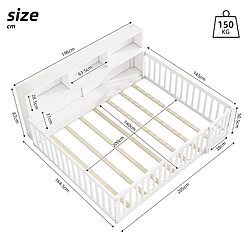 MIVRAY Lit adulte double 140x200 cm avec rangement latéral et barrières, pin et MDF blanc pas cher