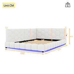 MIVRAY Lit adulte double 140x200 cm, LED 16 couleurs USB et USB C, velours blanc pas cher