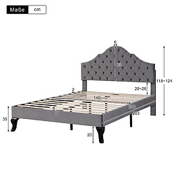 MIVRAY Lit double adulte 140x200 cm, tête de lit et sommier à lattes, velours gris pas cher