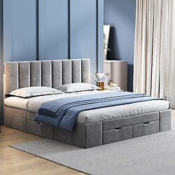 Acheter MIVRAY Lit double adulte 160x200 cm, 4 tiroirs de rangement et tête de lit réglable, velours gris