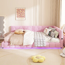 Avis MIVRAY Lit adulte double 140x200 cm, LED 16 couleurs, USB et Type C, velours rose