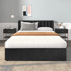 Avis MIVRAY Lit adulte double 140x200 cm, 2 tiroirs de rangement et sommier, velours noir