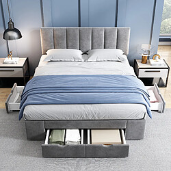 Avis MIVRAY Lit double adulte 140x200 cm, 4 tiroirs de rangement et tête de lit réglable, velours gris