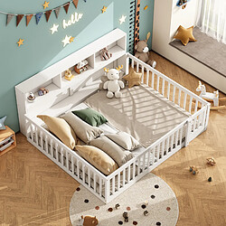 Acheter MIVRAY Lit adulte double 140x200 cm avec rangement latéral et barrières, pin et MDF blanc