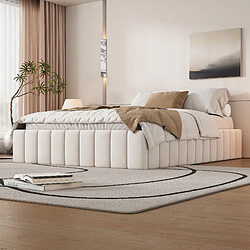 Acheter MIVRAY Lit adulte double 140x200 cm, 4 tiroirs et sans tête de lit, Velours, Beige